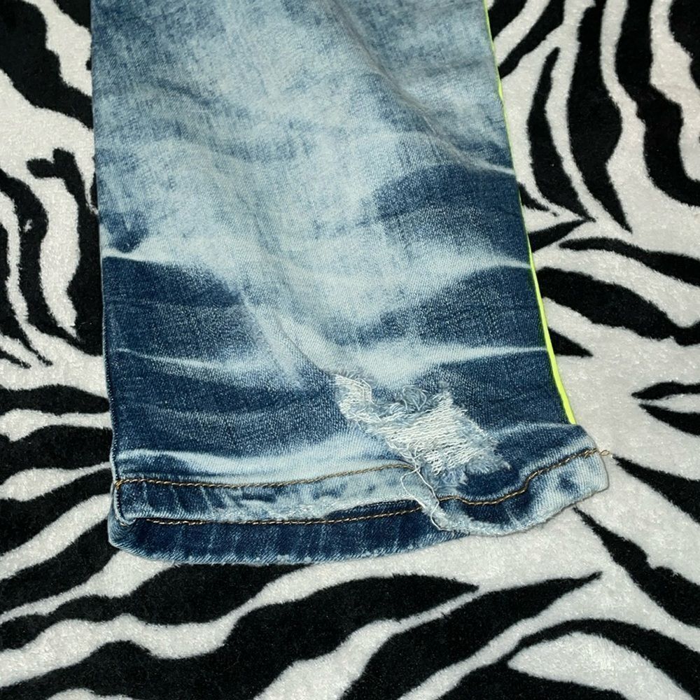 Mackeen market men’s striped neon green ripped skinny jeans Y2K acid wash size42 - Picture 12 of 14